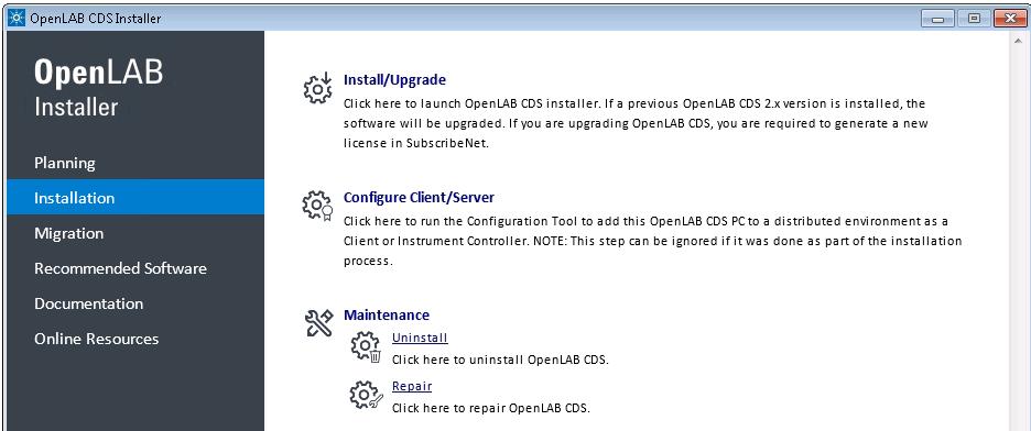 Install OpenLAB CDS Workstation 1 Run the OpenLAB Installer 3 On the start screen,