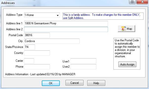 Members and Pre-Members Member Addresses To add a member s address, use the [+] button on the left side of the screen in the address window. The member address screen will appear.
