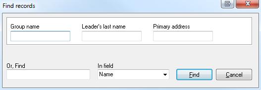 Groups This method allows you to quickly search by the group name field, or another field in the group table.