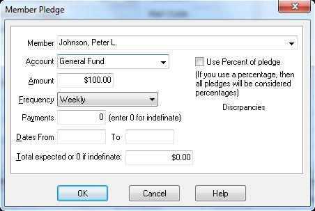 Contributions The frequency and payments fields allow you to specify how often this amount will be given, and for how long.