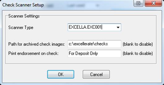 Check Scanning Start Excellerate, Go to Options, Preferences, Contribution Options, hit "Setup Check Scanner" Change the Scanner Type to: EXCELLA.