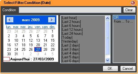 - predefined values (combo box style) (columns like type, level, etc ) - date (columns like creation date, etc ) When clicking in the date column, the following window is