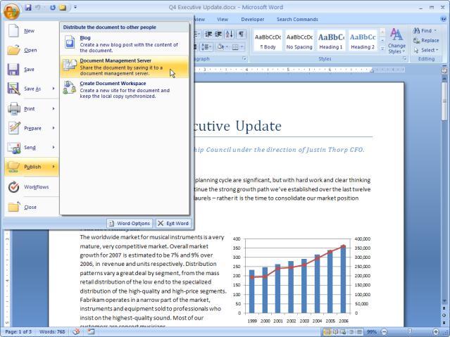 Create Document in Word 2003 The key thing to note here is that the user fully participates in the workflow process (except the notification vie e-mail) from within Word no bouncing back and