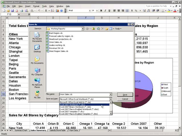 Excel Services 2003 Client Experience 2007 Client Experience No direct integration between the Excel client and the Office SharePoint server. The.XLS files can be saved as.