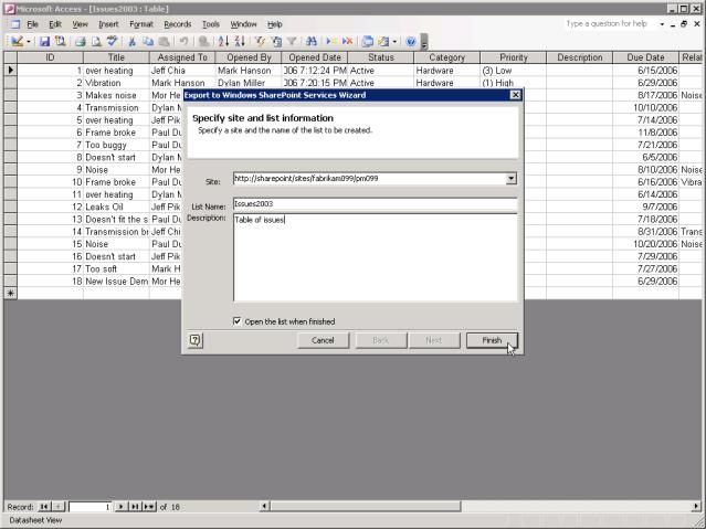 Access and SharePoint Integration 2003 Client
