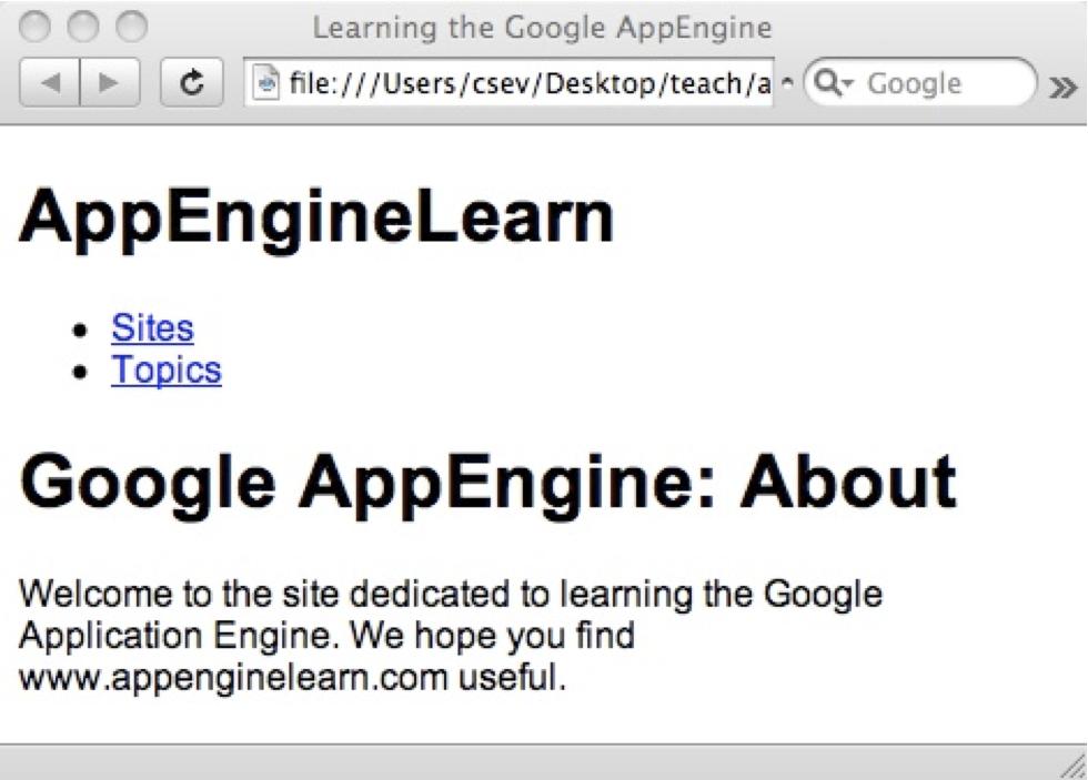 <head> <title>learning the Google App Engine</title> <link type="text/css" rel="stylesheet" href="glike.css"> </head> <body> <h1><a href="index.