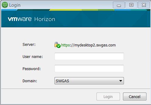 14. Login using your current SWG User ID and Password https://myapps.swgas.com 15. At the top of the VMware Horizon Client window a.