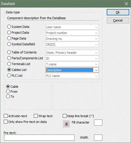 6.3 New data fields for lists and symbols 6.3.1 Parts and Components list When you make parts or component lists, you can now include the Object group name. 6.3.2 Predefined symbol data fields The field Description which is mapped to a database field in Database Settings Component Data is now always available as a symbol data fields in the symbol editor.