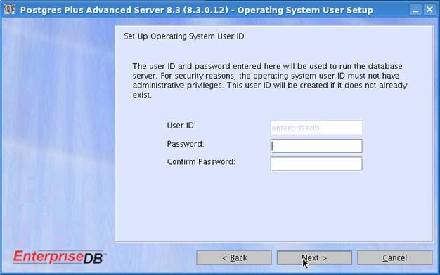 18) Enter and confirm a User ID and Password for the System Administrator.