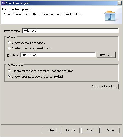 Part I: Creating a Hello World Jar 1. Choose File >> New >> Project, and choose Java Project. Click Next. 2. In New Java Project dialog box enter HelloWorld for the Project name.