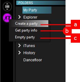 a) Create a party Allows you to create another party using the files in the list.