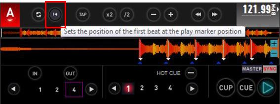 Position the playhead on this first beat and mark this beat as the first beat of the grid. Navigate through the track. Adjust the BPM so that the grid corresponds to the beats.
