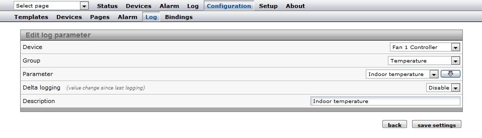 Configuration 36 (50) Fig. 37 Log parameters To edit, delete or add log parameters, first click on stop (if the log is running) to stop the current log process.
