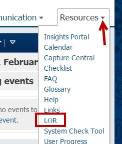 Click Resources on the navbar then choose LOR.