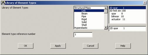 figure. Select the element shown and click 'OK'. You should see 'Type 1 LINK1' in the 'Element Types' window.