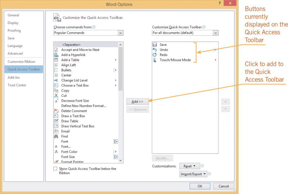 Using the Office User Interface (continued) Customizing the Quick Access Toolbar