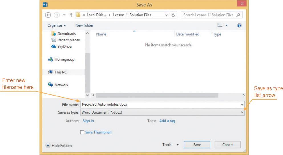 Saving a Document (continued) When you use the Save As command, you have
