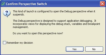 A Confirm Perspective Switch dialog Box appears.