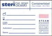 Container labels, self adhesive, for Aesculap-containers Article-No. Size Pack (pcs.) 3FCZB450102 75 x 35 mm (incl. flap) 1.