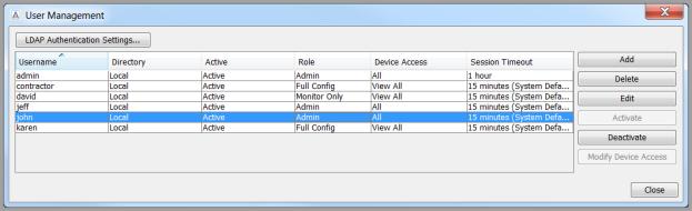 Which brings up the User Management Dialog showing the list of