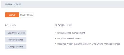 Cloud Licensing via the WebUI Admins can manage LiveNX license from the Web Interface. By clicking on the option on the WebUI page, it will open the About or information page.