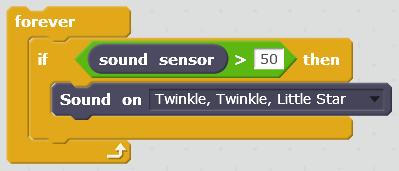 (2) If the sound sensor detects sound louder than 50, play Twinkle, Twinkle,