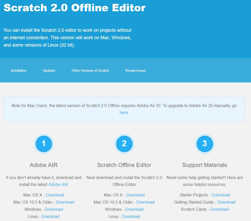 4) Install Adobe AIR and Scratch Offline Editor in order.