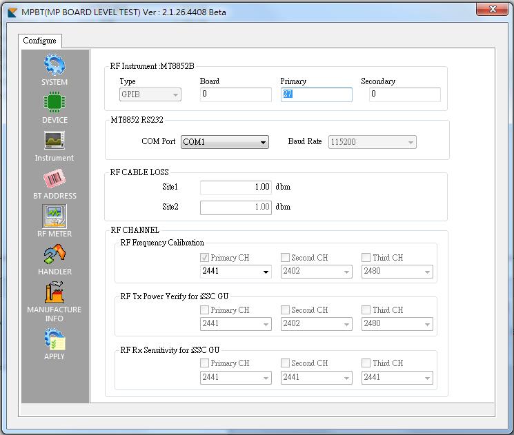 5.1.3 Test Configuration In MP tool MPBT configuration
