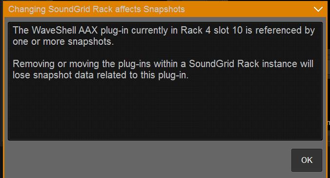 Snapshots SoundGrid Rack is a plugin, so it can be set to be in or out of the VENUE Scope of Snapshots, just like any other plugin.