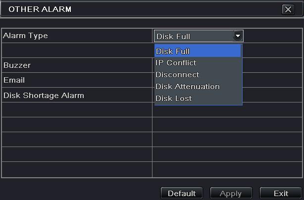 Fig 4-20 Other Alarm 4.5.4 Alarm Out To set up alarm out: 1 Go to Menu Setup Alarm Alarm Out. Refer to Fig 4-21: Fig 4-21 Alarm Out 2 Checkmark Buzzer and set buzzer alarm hold time.