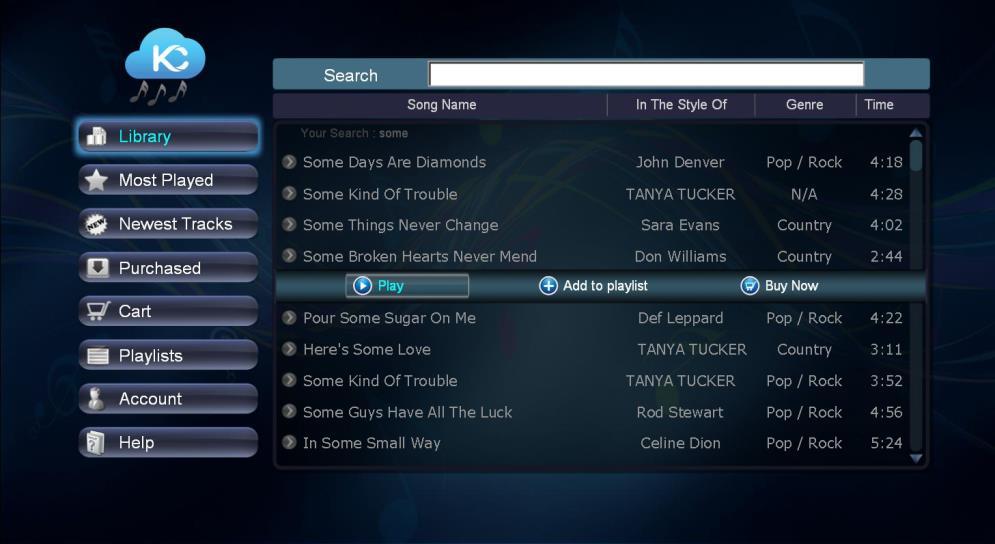Select a song in list and press OK button on remote control, you will see the options such as play a song or add a song to your playlist (currently, we don t support the create a new playlist