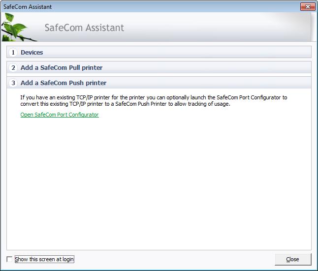 On SafeCom Go HP, SafeCom Go Lexmark and SafeCom Go Ricoh you also need to send software to the device. Follow the steps in the device manual. 3.