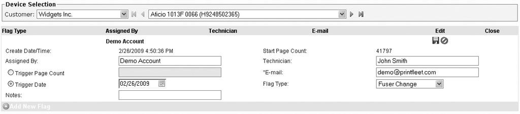 Type in an email address where a flag notification will be sent in the E-mail box. 8. Click to select either Trigger Page Count or Trigger Date.