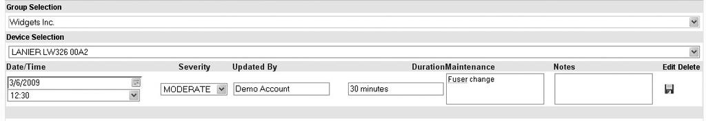 Under the Updated By column, type in your name, the name of the service technician, etc. Under the Duration column, type in the amount of time the service event took.