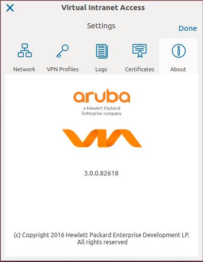 Figure 60 About Tab 60 VIA Client Aruba