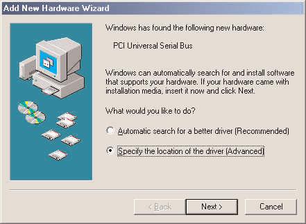 When starting Windows ME, it will display the follow screen, please select Specify the location of the