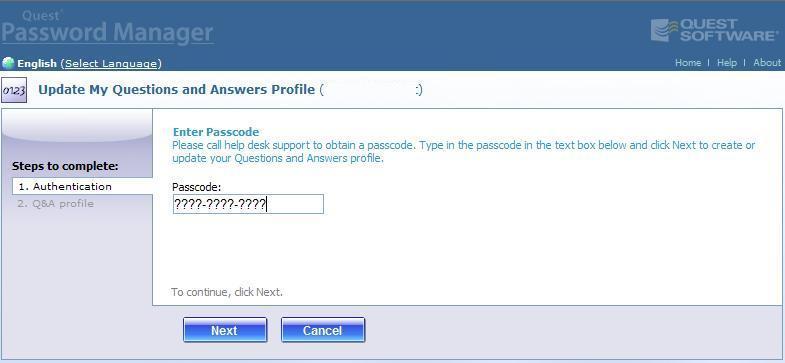 4. Input your case sensitive passcode into the Passcode text field exactly as provided.
