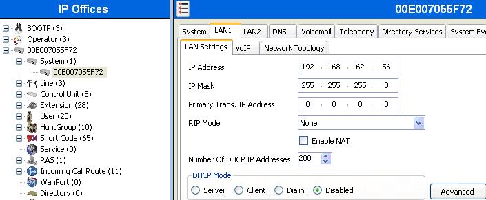 4.3.2. LAN Settings In the sample configuration, LAN1 was used to connect the IP Office to AT&T Network and LAN2 was used to connect to the enterprise network. 1.