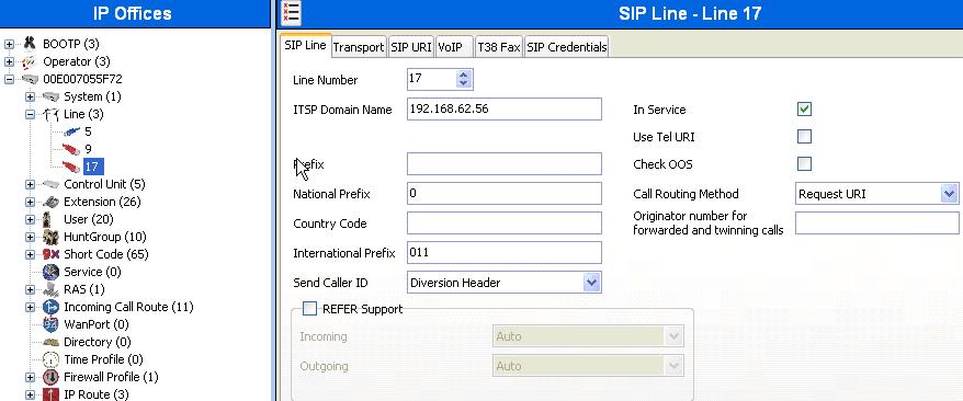 4.4. SIP Line This section shows the configuration screens for the SIP Line in IP Office Release 6.1. To add a new SIP Line, right click on Line in the Navigation pane, and select New SIP Line.