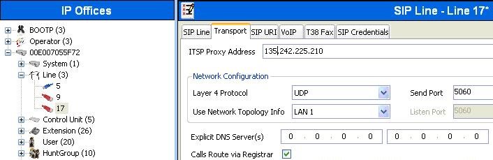 4.4.2. SIP Line - Transport Tab Select the Transport tab and set the ITSP Proxy Address to the AT&T Border Element IP Address.