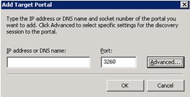 5 Load and Configure the Microsoft iscsi Boot Initiator on the Initiator System Click Add under the Target Portals section to manually configure the iscsi target.