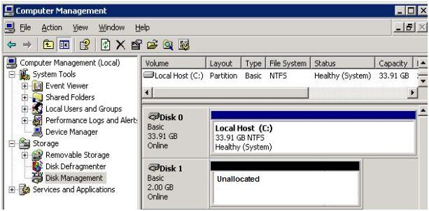 . Figure 55 Computer management NOTE: After a rescan or reboot, the multipath information for the LUN can be found in the iscsi UI.