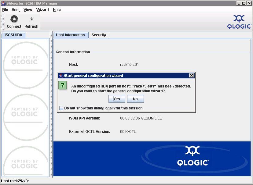 . Figure 59 Start general configuration window Adding Targets to QLogic iscsi Initiator To add the HBA Port