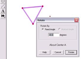 e. Choose FIXED f. Enter an angle measure between 45 o and 120 o. g. Click on ROTATE h. Click on the LABEL tool and label the new triangle (A, B, C ) e f 5. Measure Distance a.