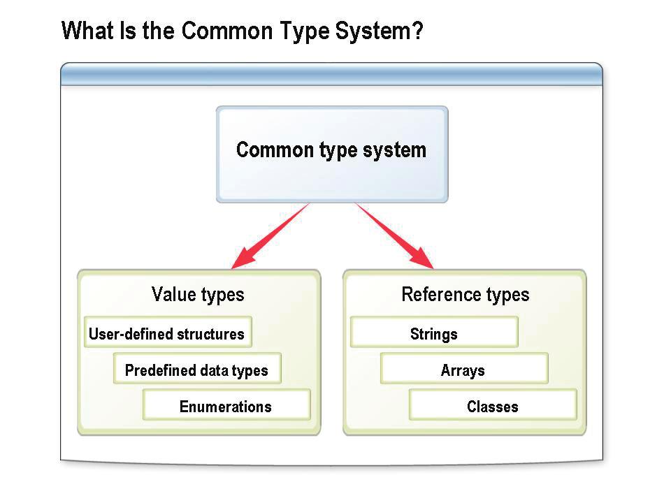 Module 4: Data Types and Variables 4-3 What Is the Common Type System? When you declare a variable to store data in an application, you need to choose an appropriate data type for that data.