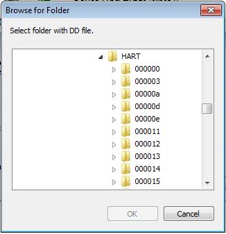 This causes the Select Folder dialog to appear; choose the folder containing the target DD file and then click [OK].