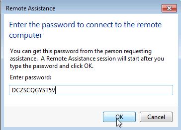 Enter user credentials provided by your instructor if prompted. c. The Remote Assistance window opens, type the invitation password that you wrote down in Step 3, and then click OK.