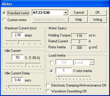 The Configurator also allows the user to create a custom motor