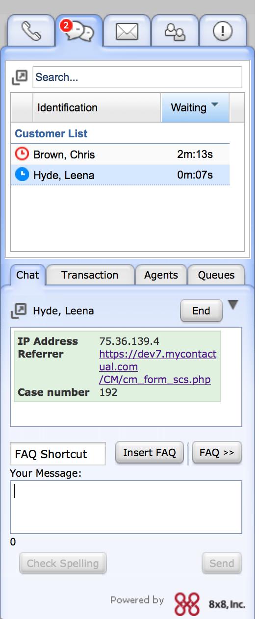 Process Chat Interactions Note: Click to open a chat window. The title bar in the pop-out chat window shows the customer nickname, last name, first name, and email ID.