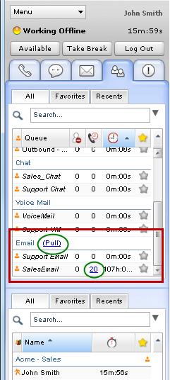 Process Email Interactions interactions from an email queue. 2. Go to the Status tab in the Control Panel. 3. Click Pull or the number of emails.